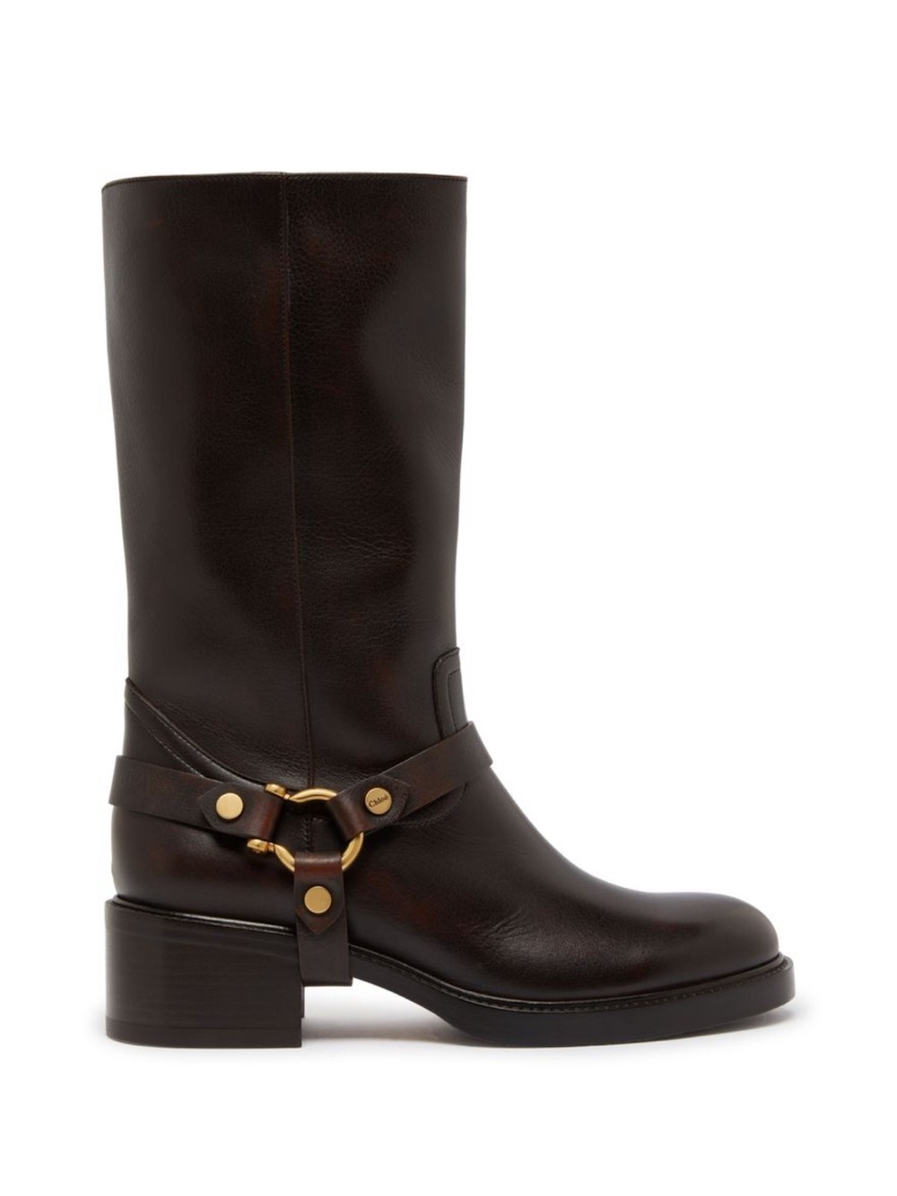 Chloe Dakota Dark Brown Leather Mid-Calf Harness Boots